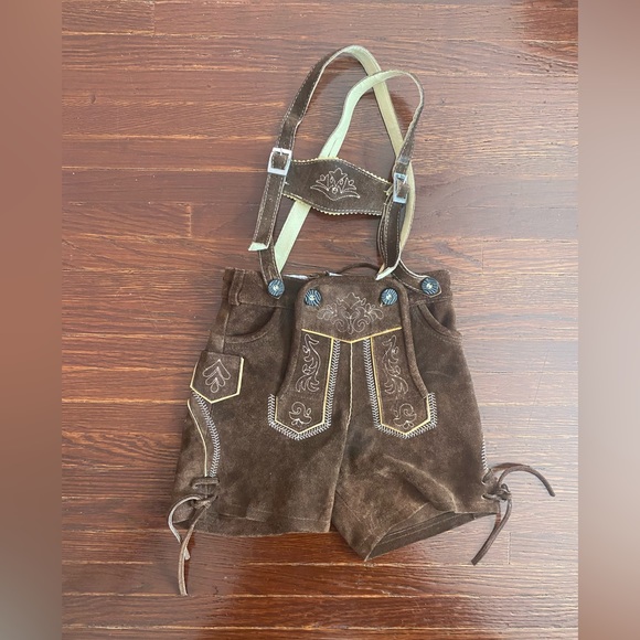 MarJo Bavarian short Leather Pants dark brown with stitching SZ 3T - Picture 2 of 4